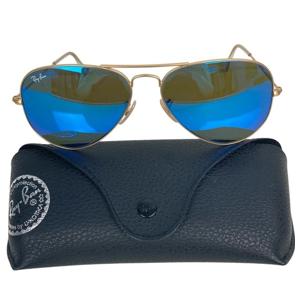 RAY BAN RB3025 Polarized Large Aviator Sunglasses Gold with Blue Lenses - Picture 16 of 16